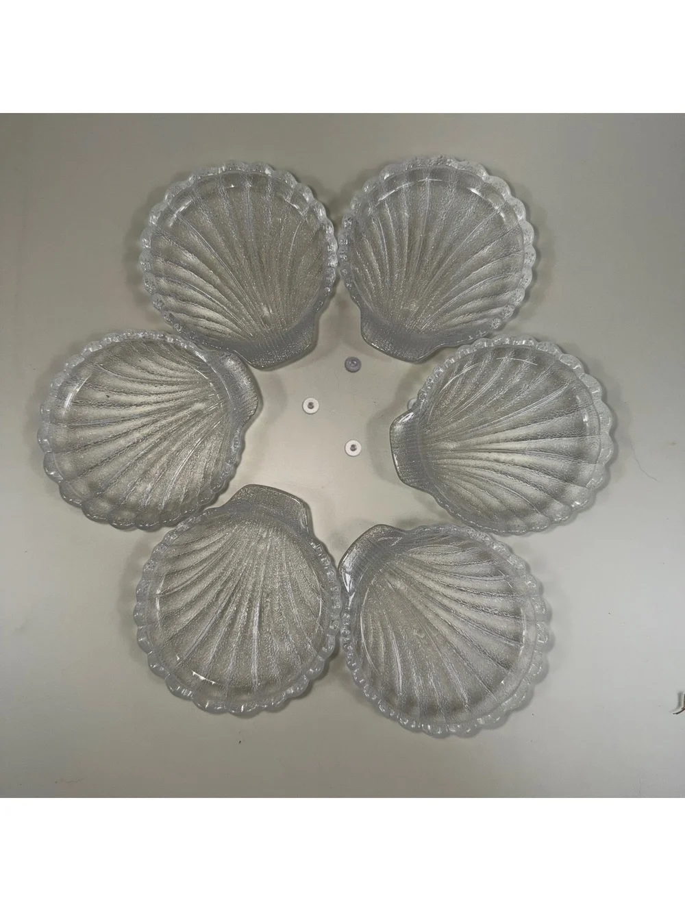 Set of 6 Clear Glass Seashell Trinket Dishes Scallop Shell Plates